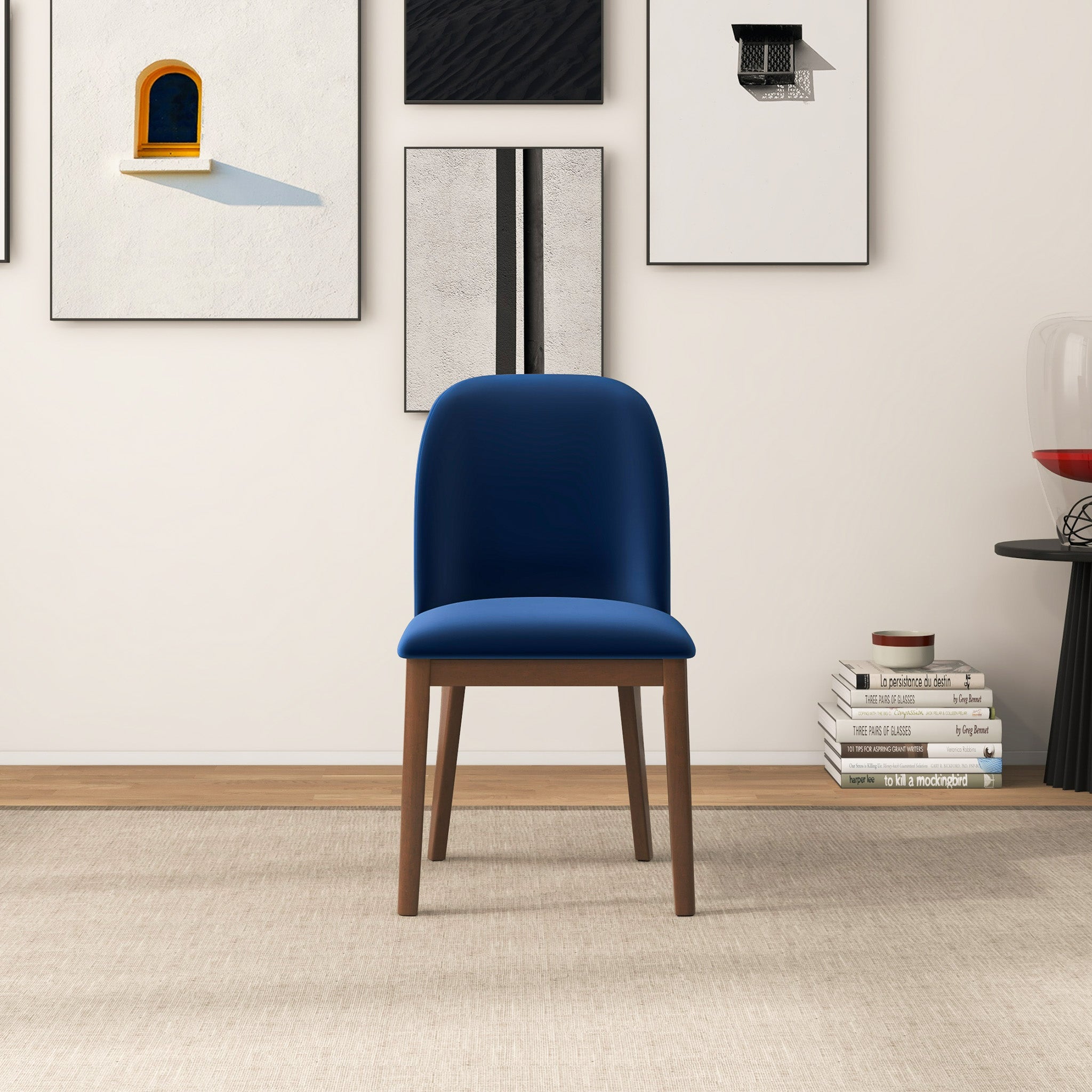 Kaitlyn Navy Blue Velvet Dining Chair Set of 2