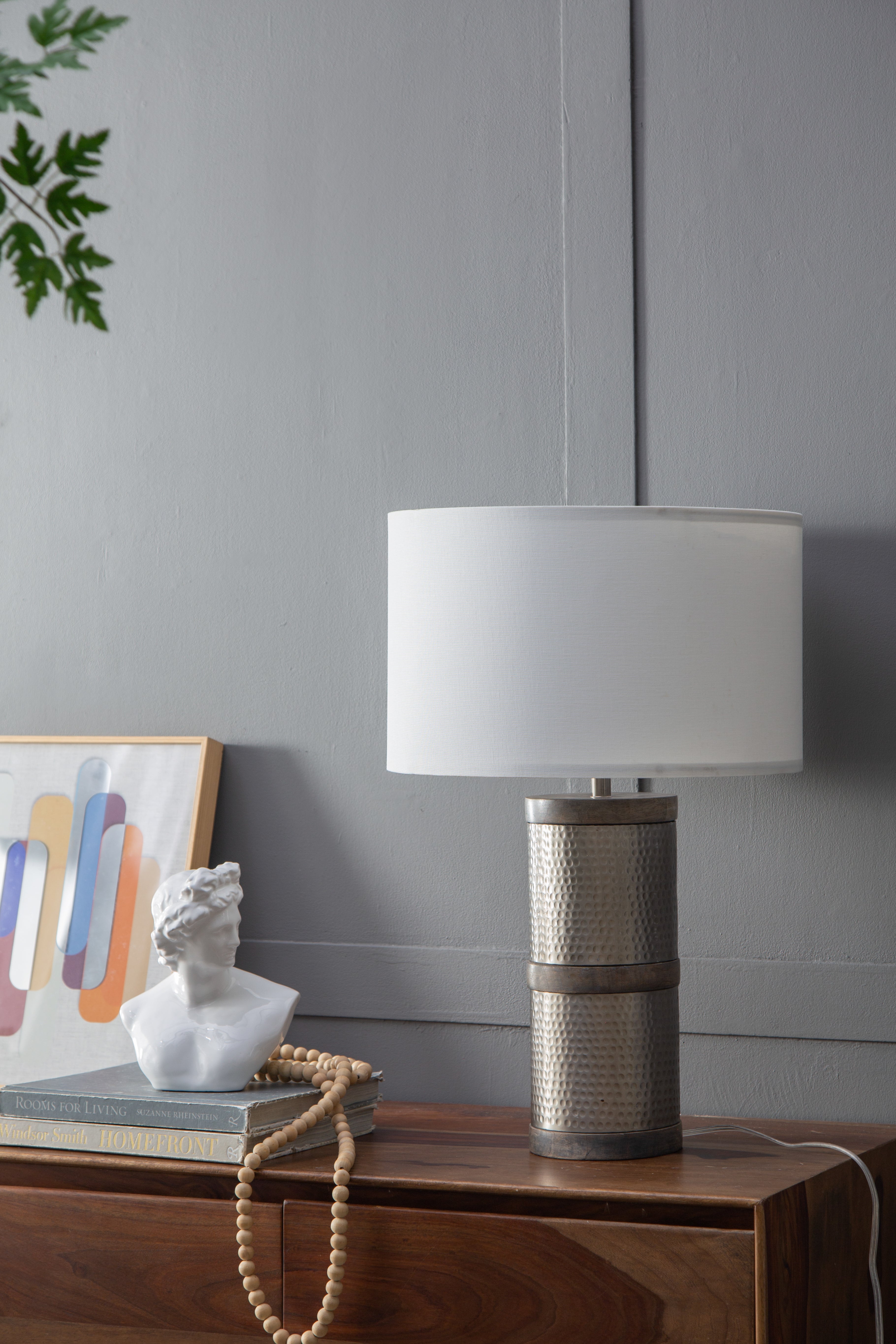 Hammered Iron Table Lamp with Mango Wood