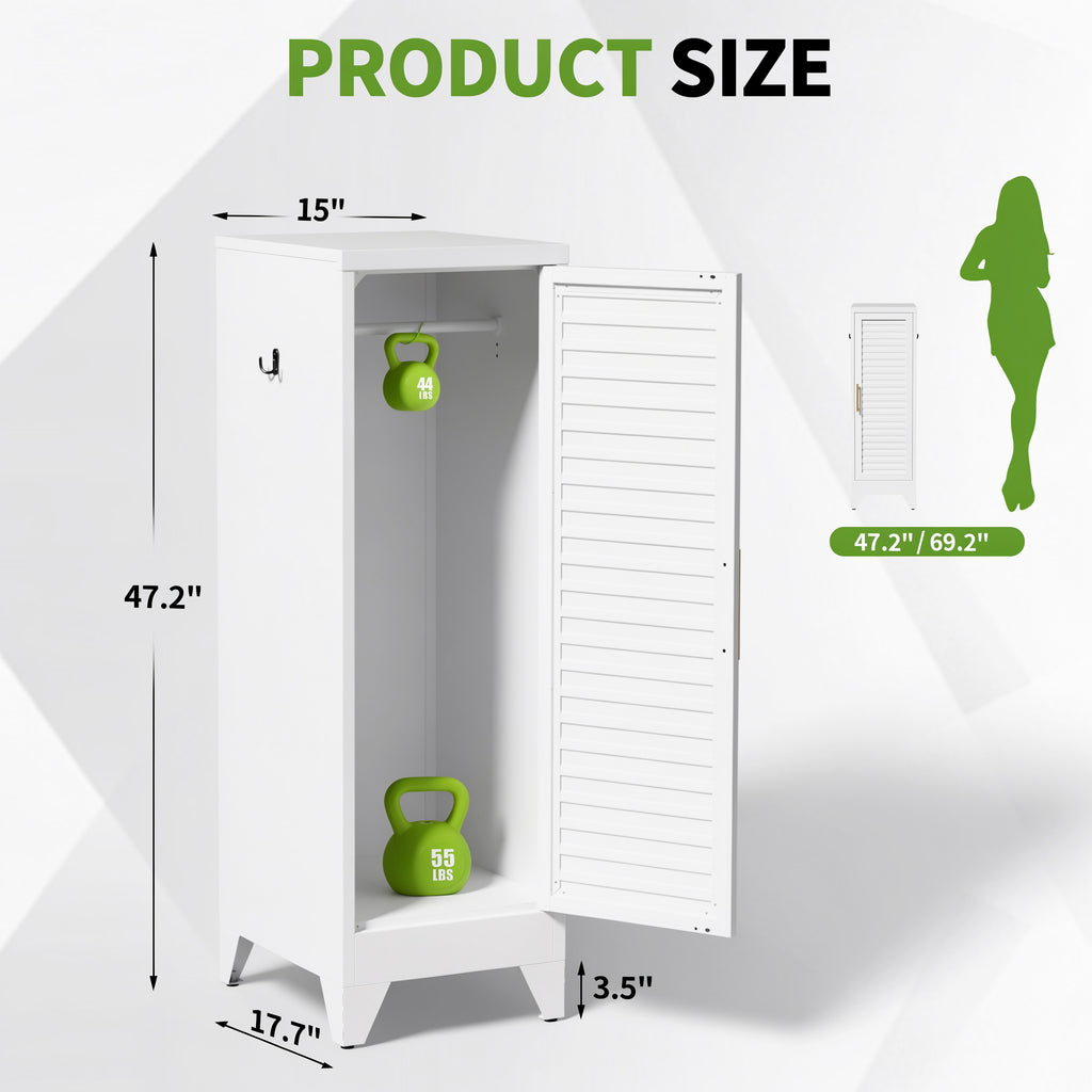 Narrow Metal Storage Closet with Single Louvered Door