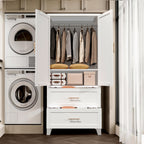 71" Tall Metal Wardrobe Cabinet with 2 Drawers and Hanging Rod