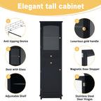 63" Tall Bathroom Storage Cabinet with Glass Doors