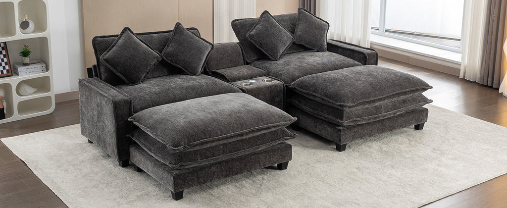 111" Sectional Sofa Chenille Upholstered Sofa