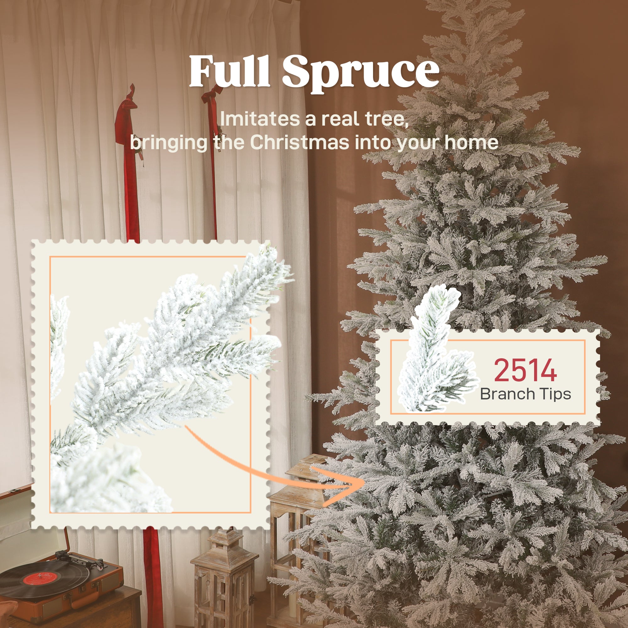 HOMCOM 9 Ft Artificial Frosted Christmas Tree