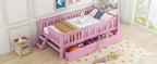 Wood Twin Size Platform Bed with Guardrail and 2 Drawers