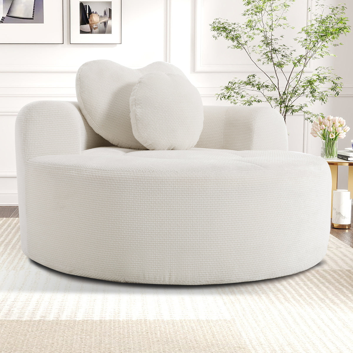 Round Sofa Bed with Memory Foam Sectional Couches for Living Room