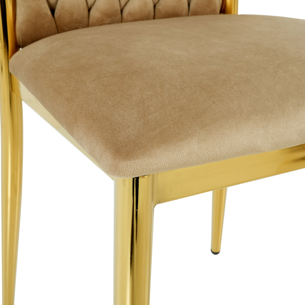 Modern Simple Velvet Dining Chair, Brown, Gold Metal Legs, Set of 2