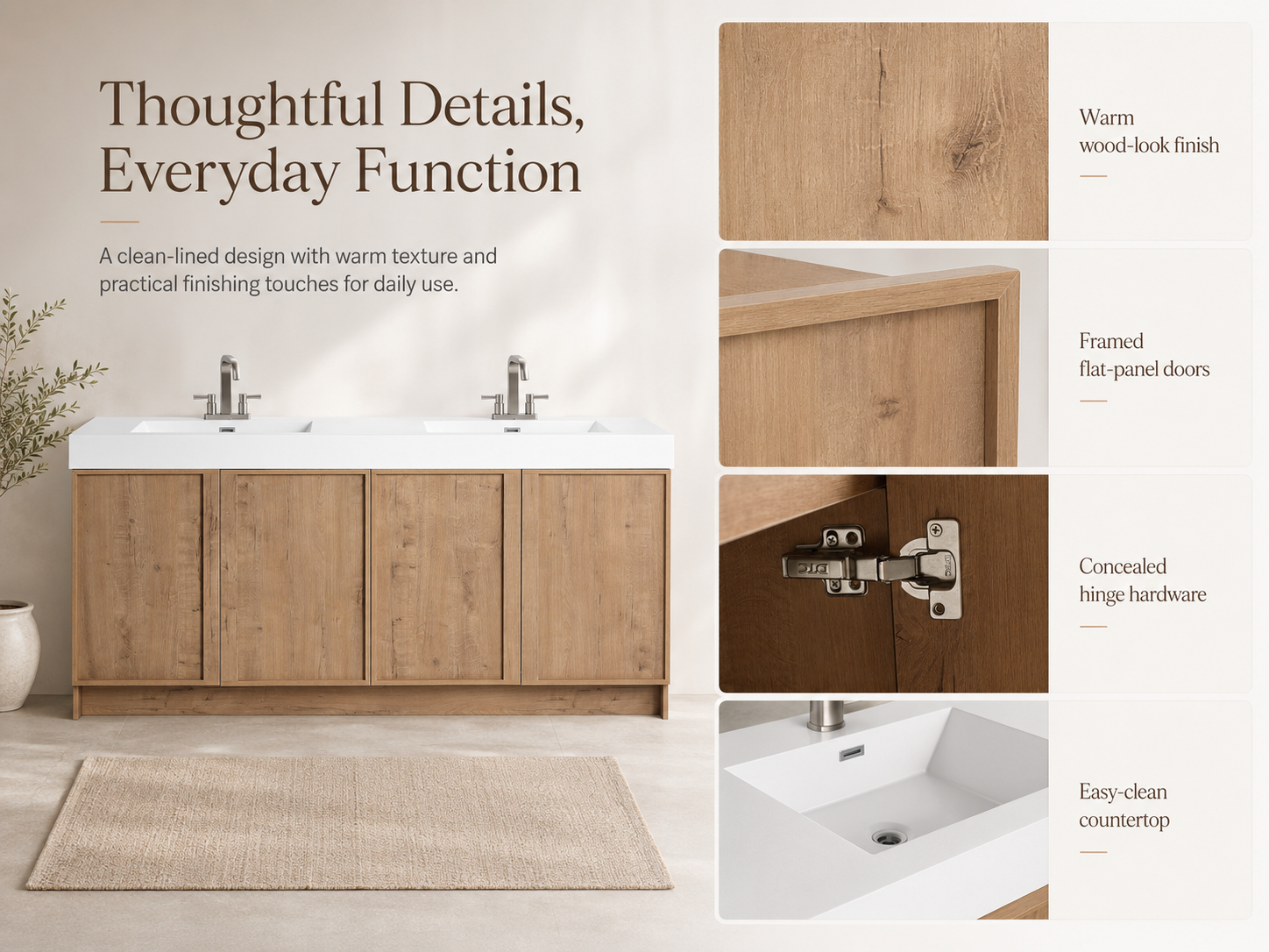 72" Freestanding Bathroom Vanity With Dual Resin Sink