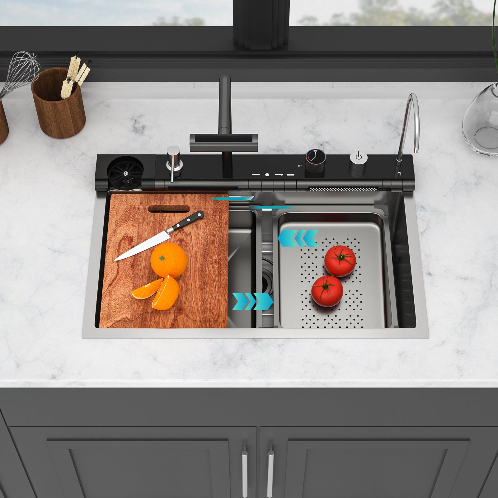 30" Kitchen Sink Waterfall Sink - Multifunction Single Bowl