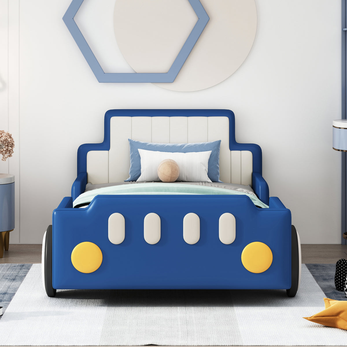 Twin Size Race Car-Shaped Platform Bed with Wheels