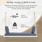 TOPMAX Patio Wooden Swing Chair, Hanging Porch Swing Bench