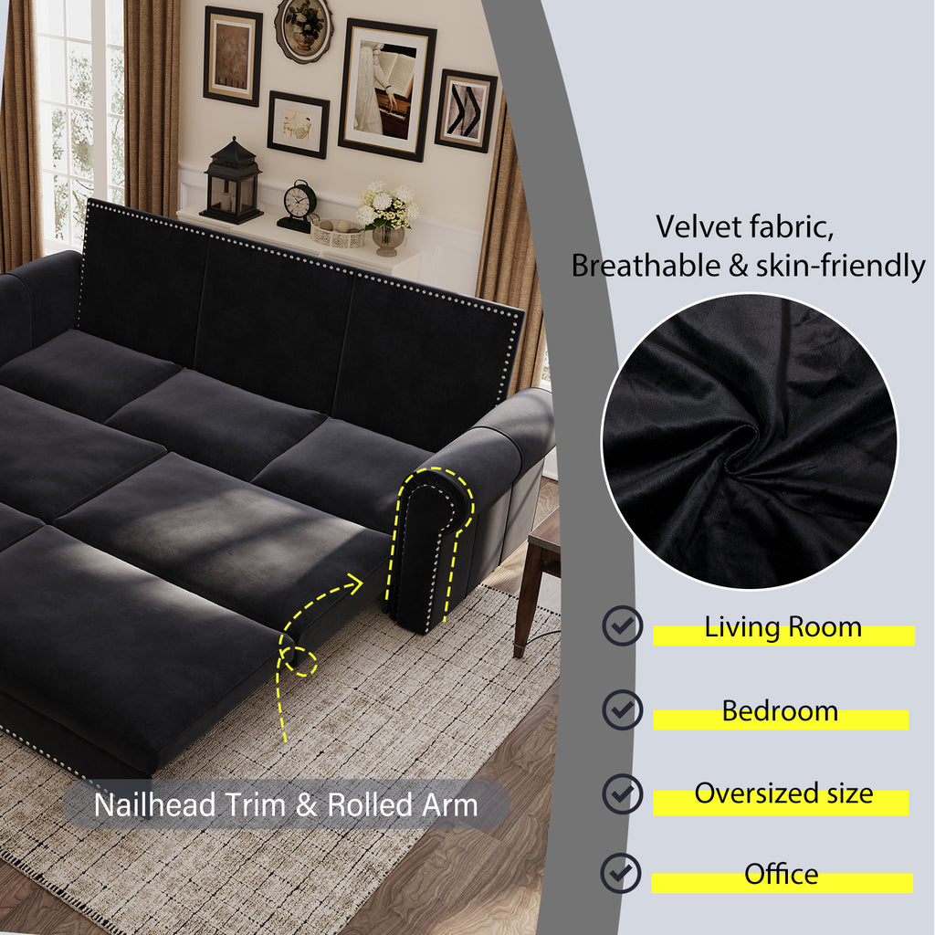 Chesterfield Sofa Bed – 3-in-1 Velvet Convertible Sleeper