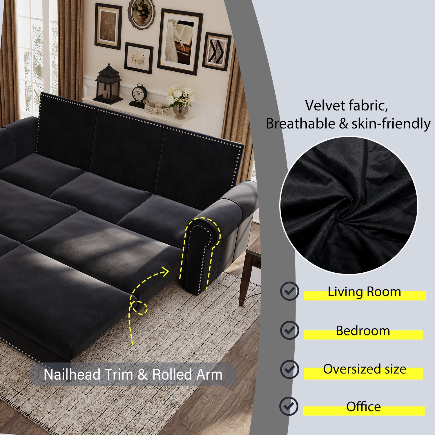 Chesterfield Sofa Bed – 3-in-1 Velvet Convertible Sleeper