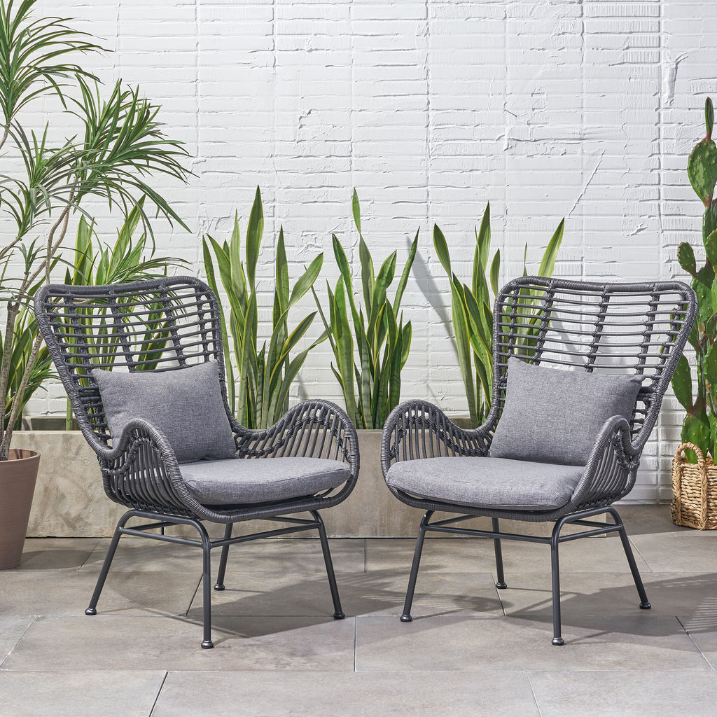 Tapscott Wicker Patio Chair with Cushions (Set of 2)