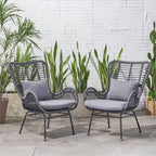 Tapscott Wicker Patio Chair with Cushions (Set of 2)