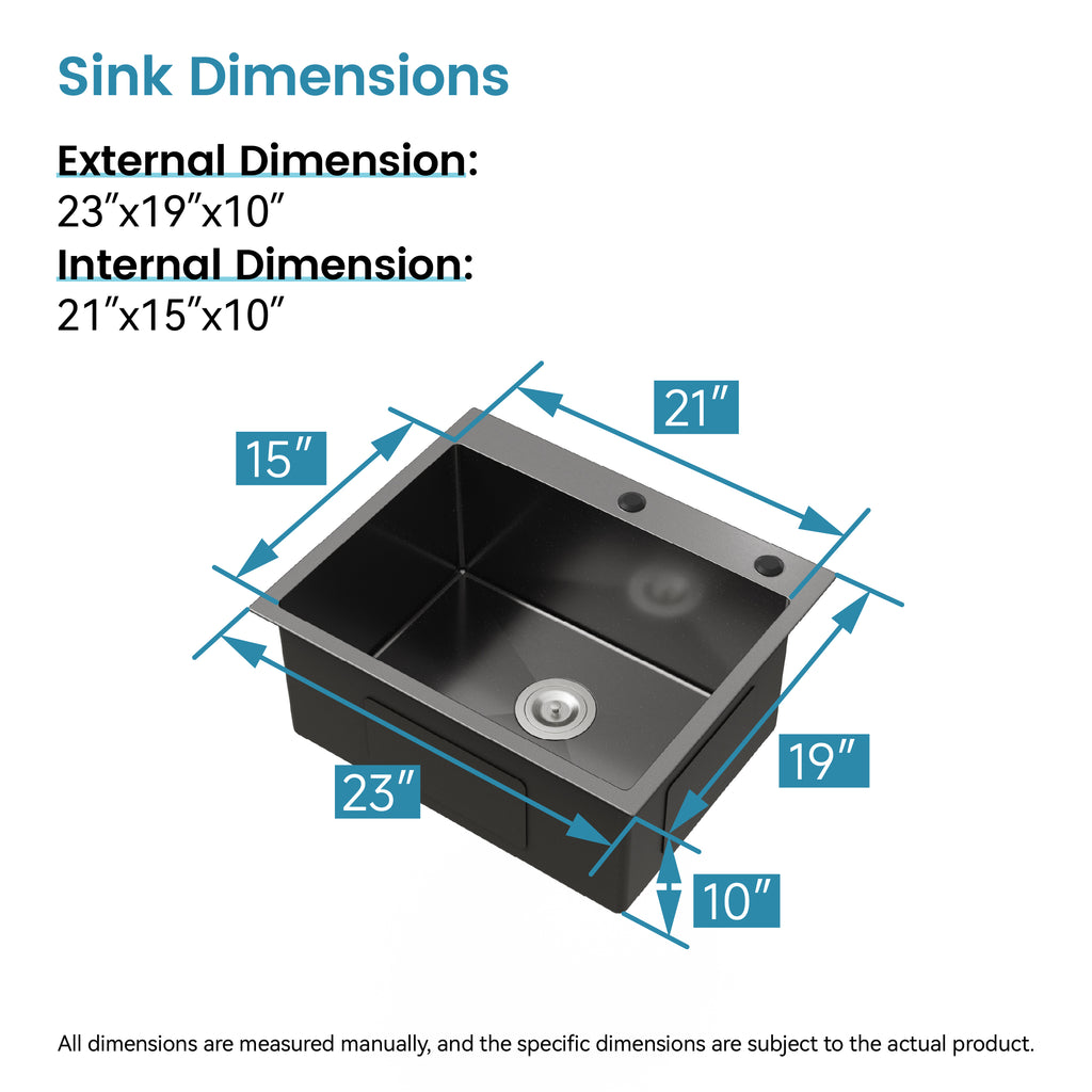 Stainless Steel Kitchen Sink, 23″x19″ Single Bowl, Undermount