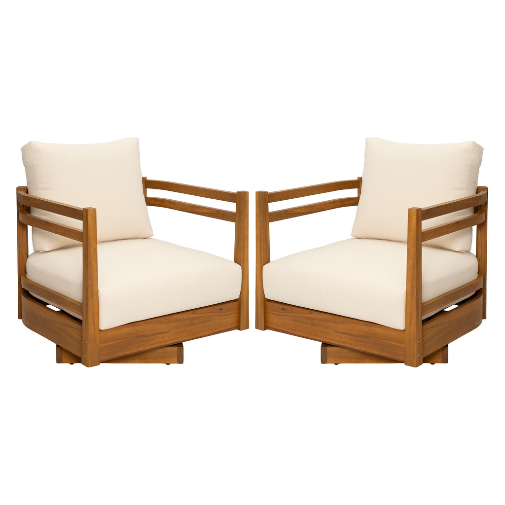 Set of 2 Acacia Wood Outdoor Swivel Chairs with Cushions