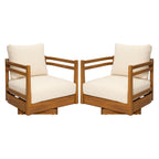 Set of 2 Acacia Wood Outdoor Swivel Chairs with Cushions