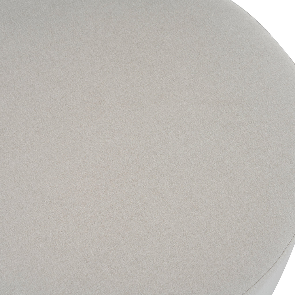 White Fabric Round Ottoman with Wooden Legs