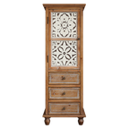 Rustic Wooden Storage Cabinet with Decorative Cutout Door & 3 Drawers