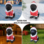 Christmas Pug Statue, Holiday Dog Figurine in Santa Outfit