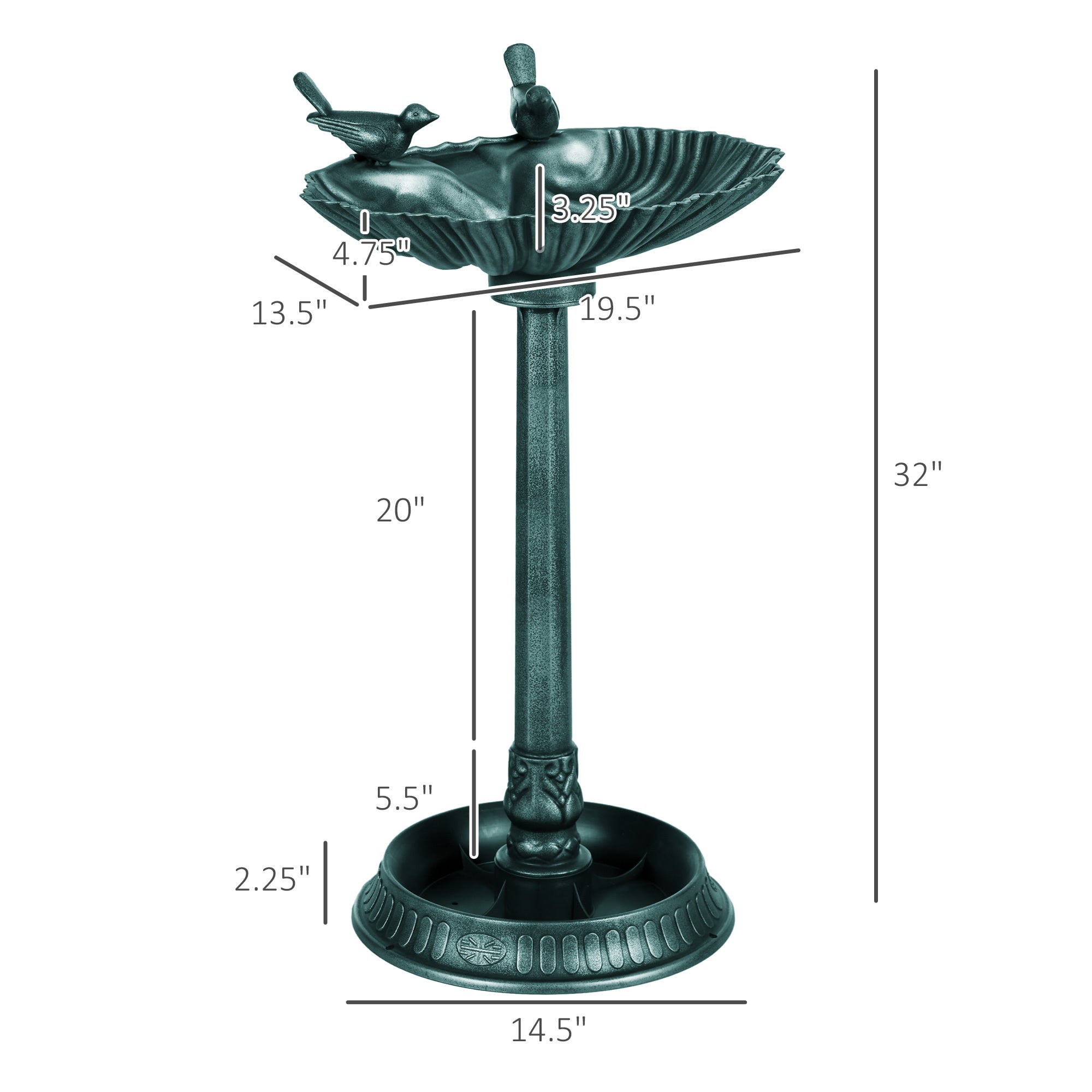 Outsunny 32" Antique Bird Bath with Pedestal Flower Planter Base