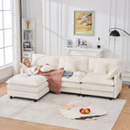 Chenille Modular Three-Seater Sofa with Movable Footstool