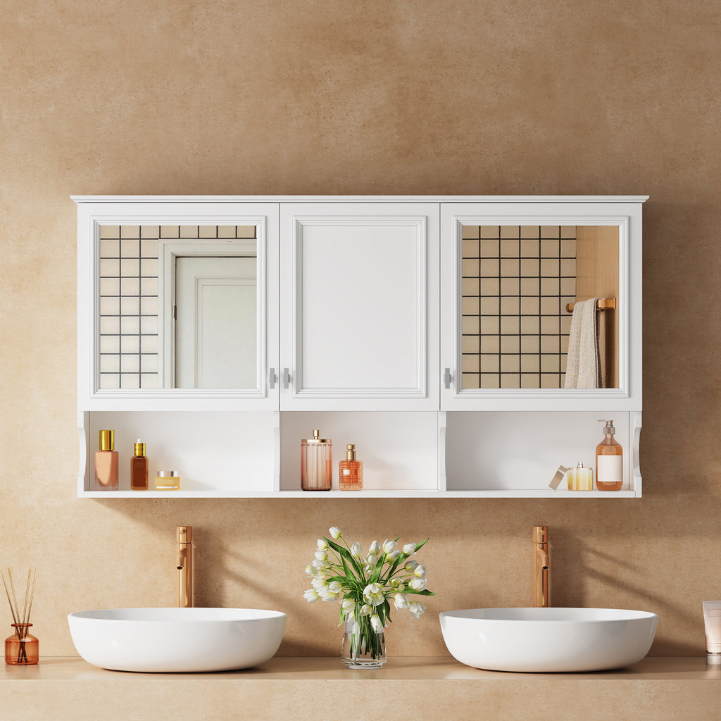 55 Inch Mirror Medicine Cabinet with Open Shelves