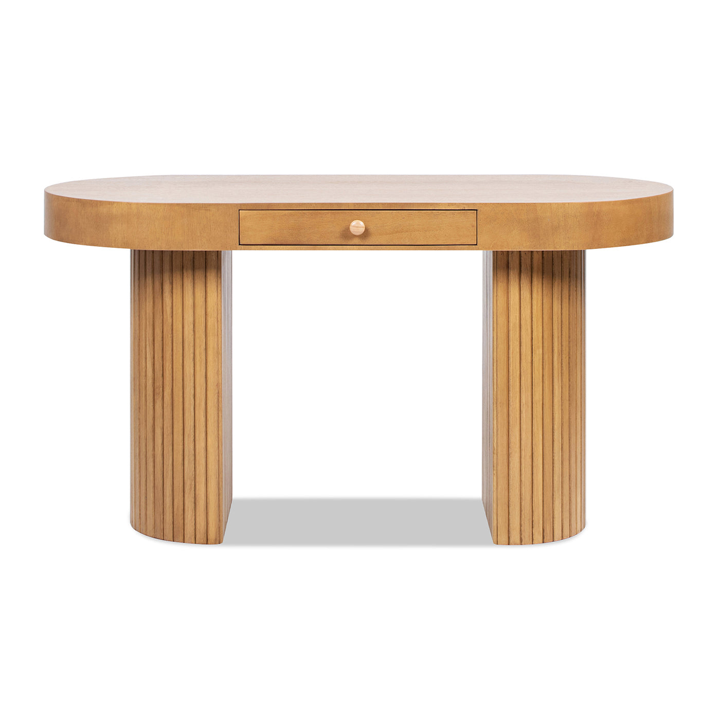 Jesse 55.5" Single Drawer Fluted Oval Console Desk, Honey