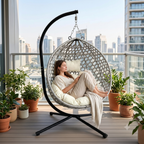 Foldable Hanging Egg Chair with Stand, HDPE Rattan Wicker
