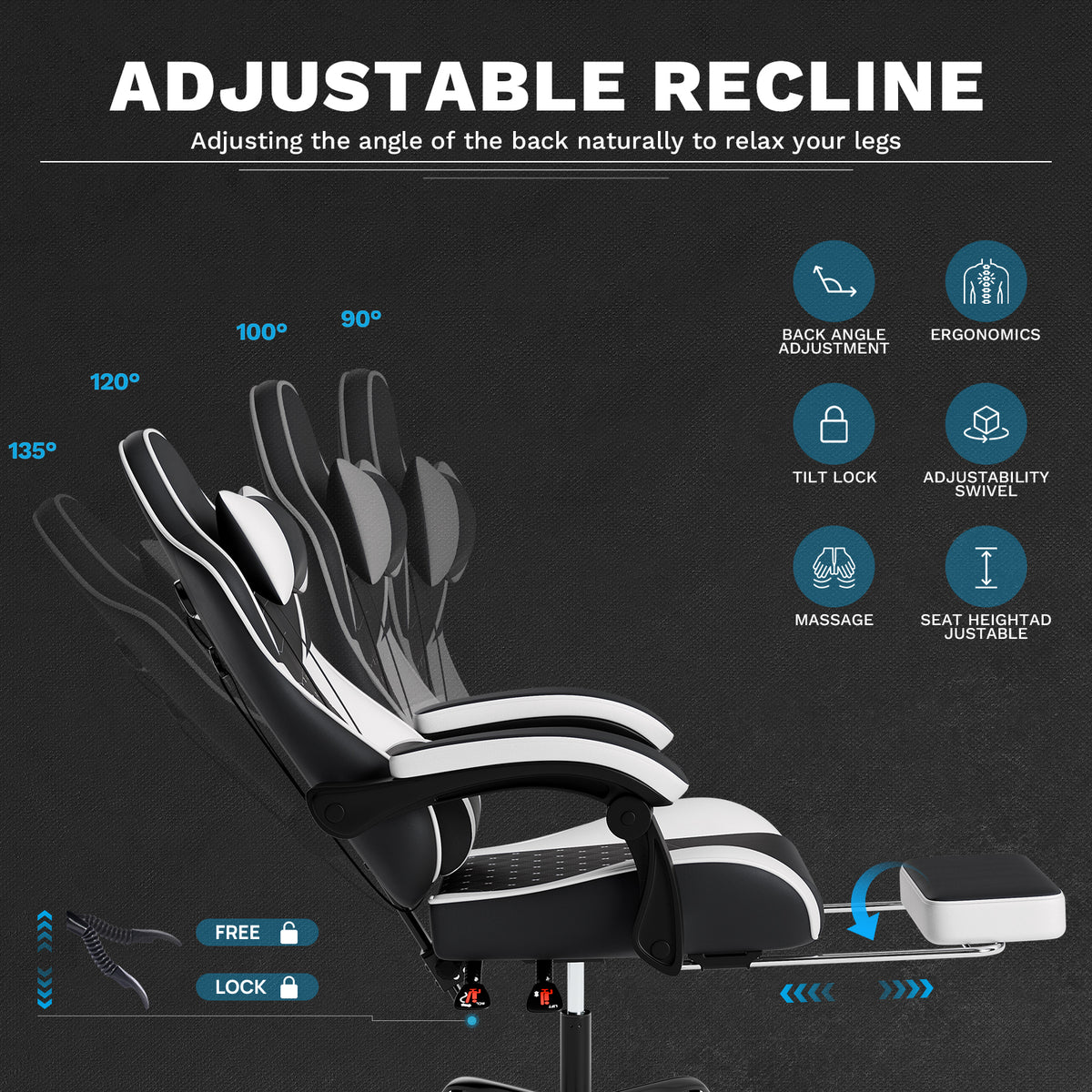 Ergonomic Video Gamer Chairs,Computer Gaming Chairs with Massage Lumbar Support and footrest,Racing Style Computer Chair Adjustable Headrest for Adults