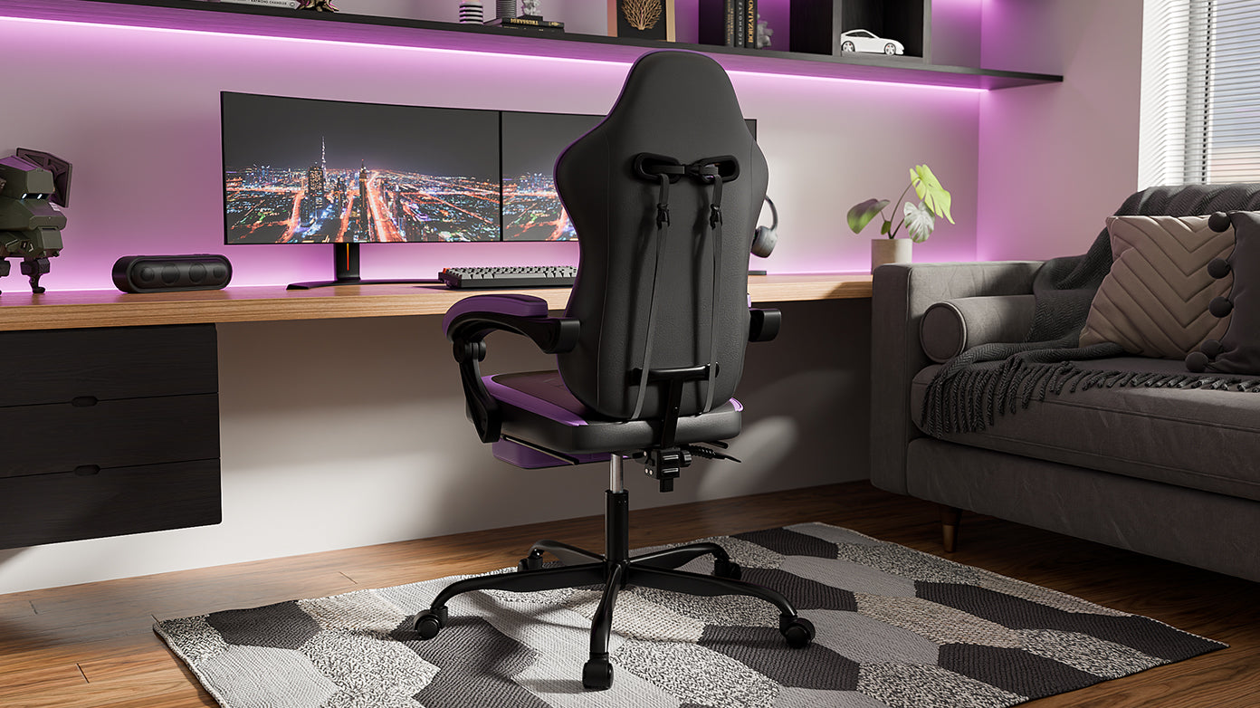 Gaming Chair with Footrest and Massage Lumbar Support