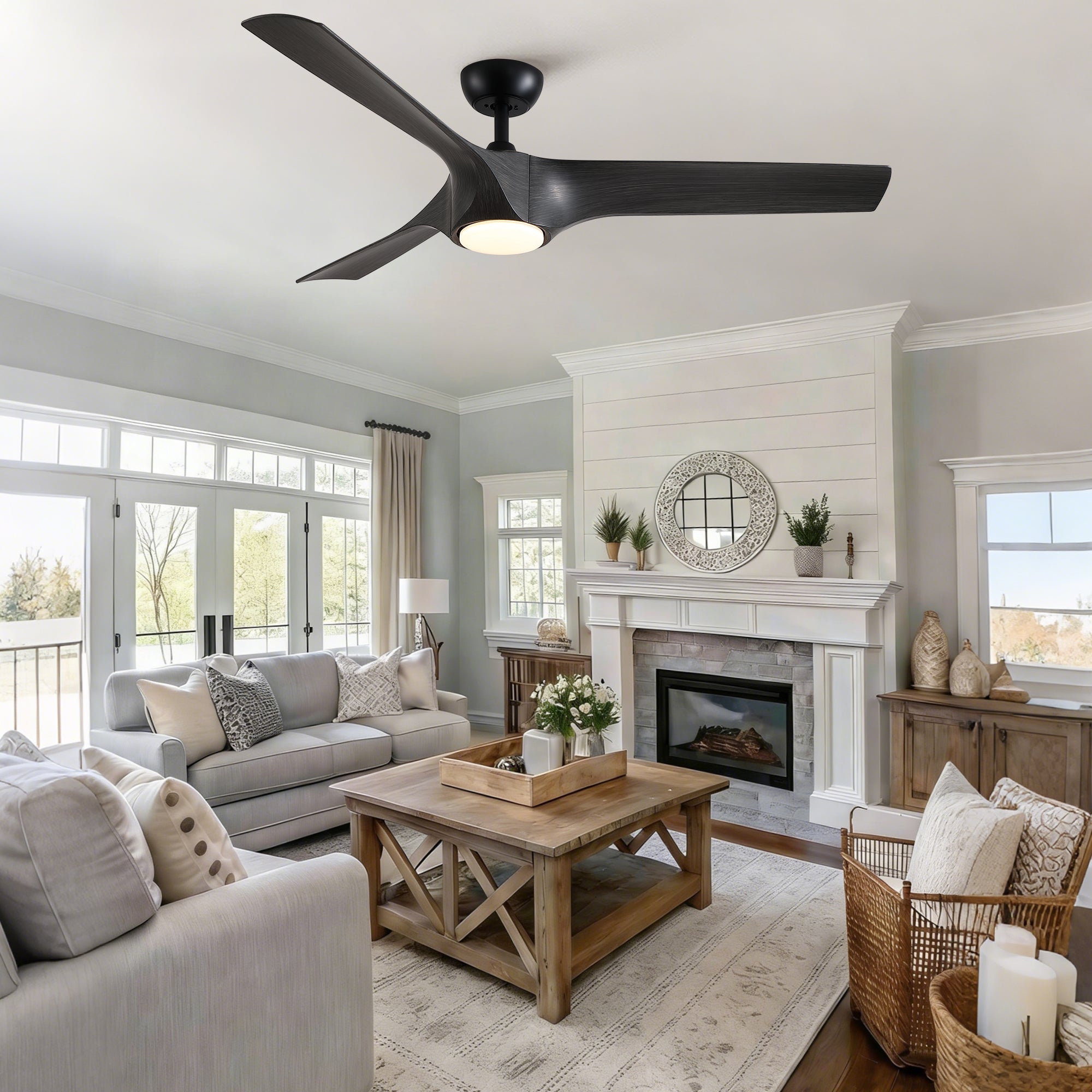 56" Modern Farmhouse Reversible Quiet Motor Ceiling Fan Light