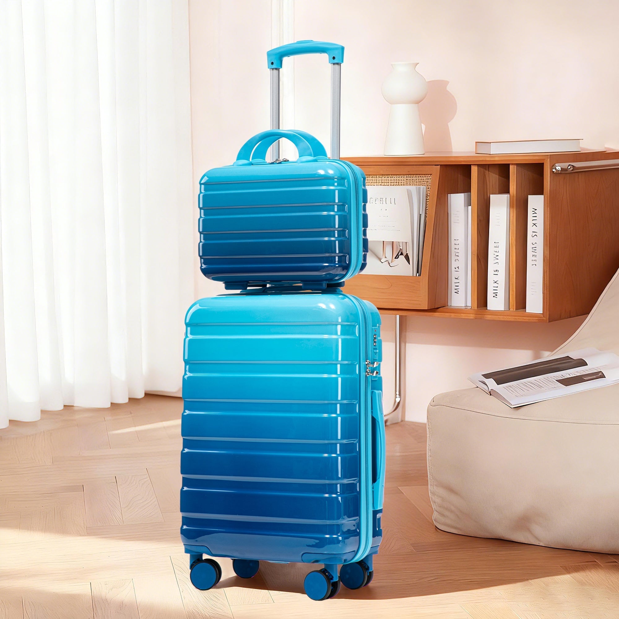 14'/20' 2-Piece PC Spinner Wheel Luggage Set with Gradient Color and Lock