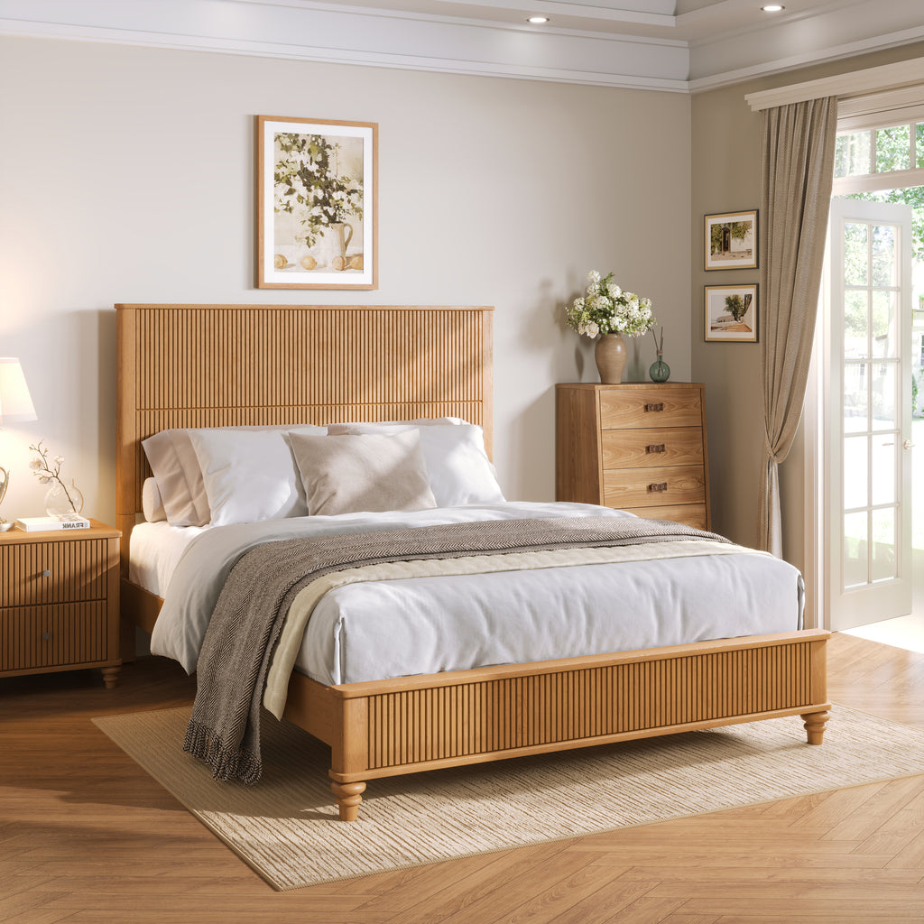 Solid Wood Bed Frame with Tall Headboard