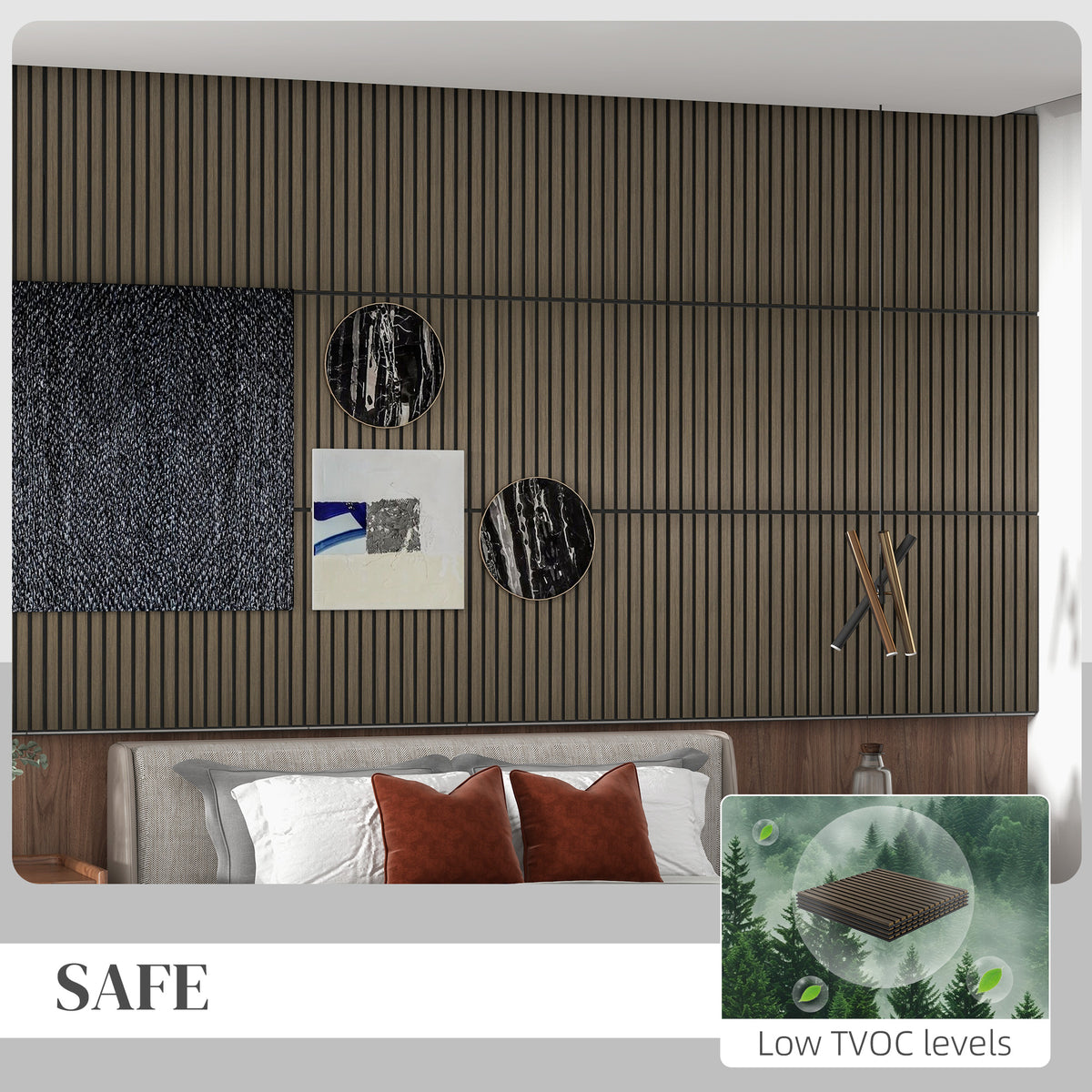 HOMCOM 4 Pack 3D Faux Wood Wall Panels, 24" x 24" Sound Absorbing Acoustic Panels, Wood Slat Wall Panels for Interior Wall Decor, Ceiling