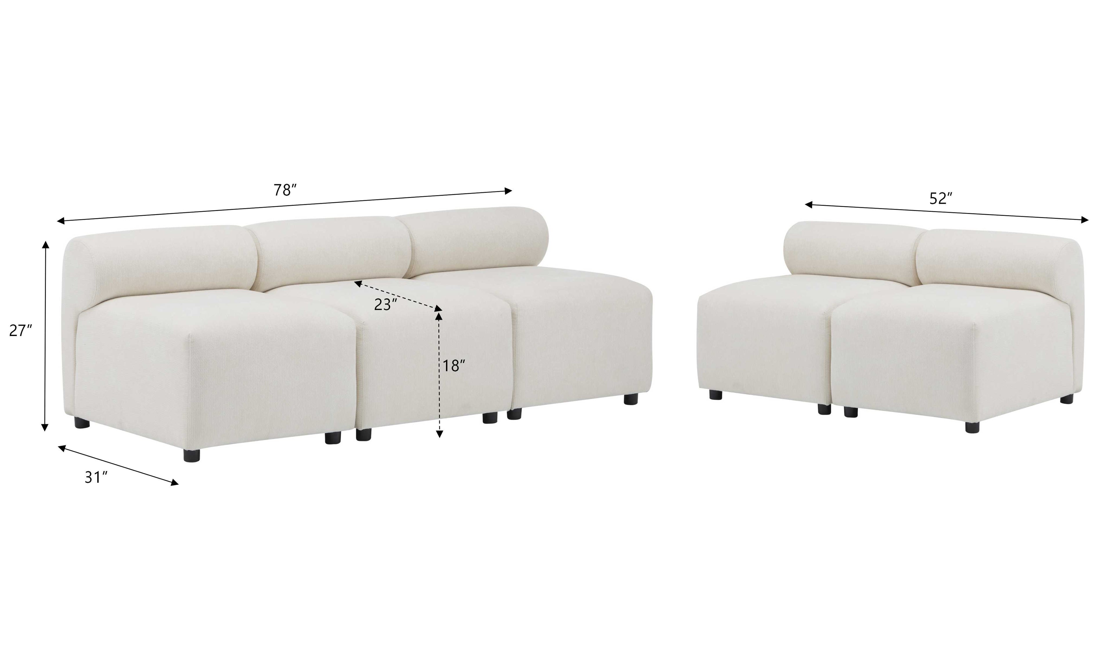 Evelyn 5-Piece Modular Free Combination Sectional Chenille Sofa Couch