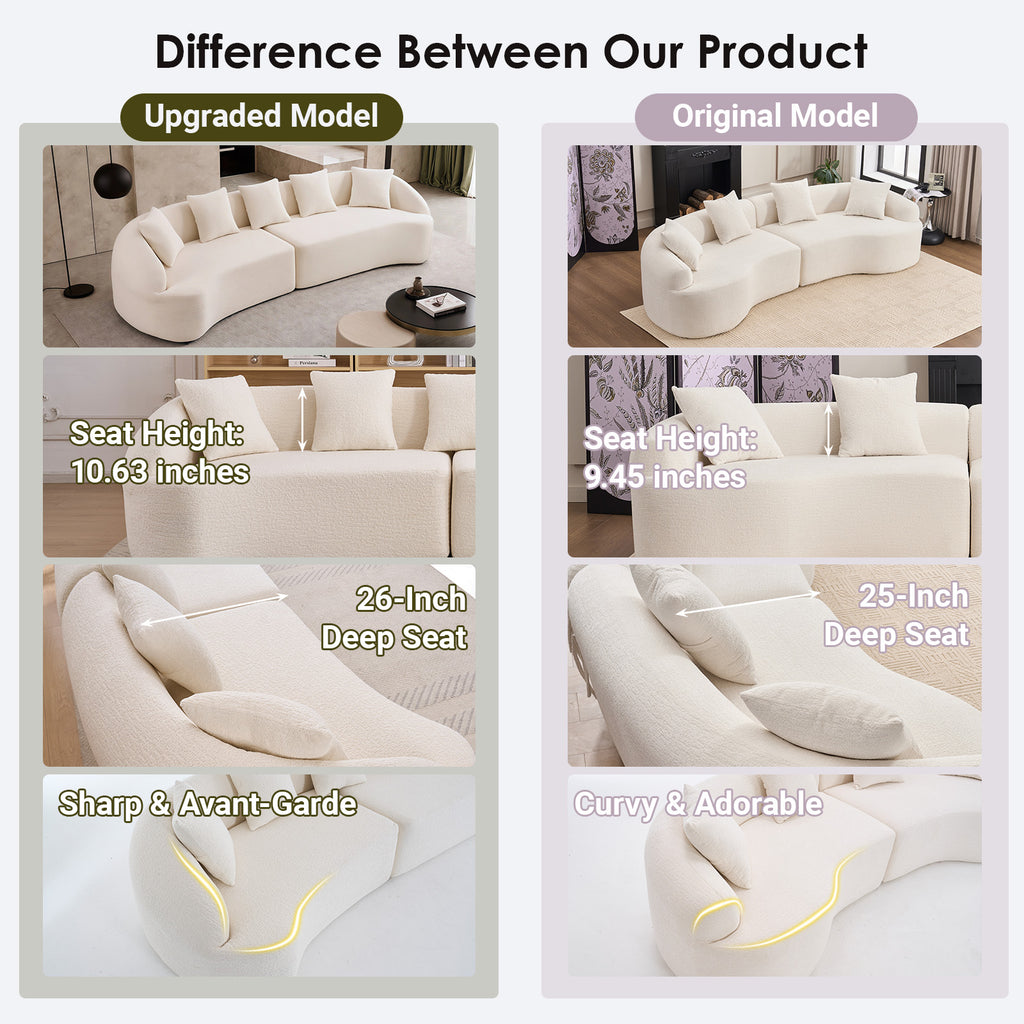 Curved Boneless Sofa, Compression Modular 110'' Sectional
