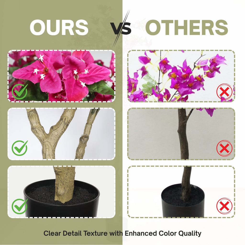 6ft Artificial Bougainvillea Tree with Black Pot, Dark Pink Flowers