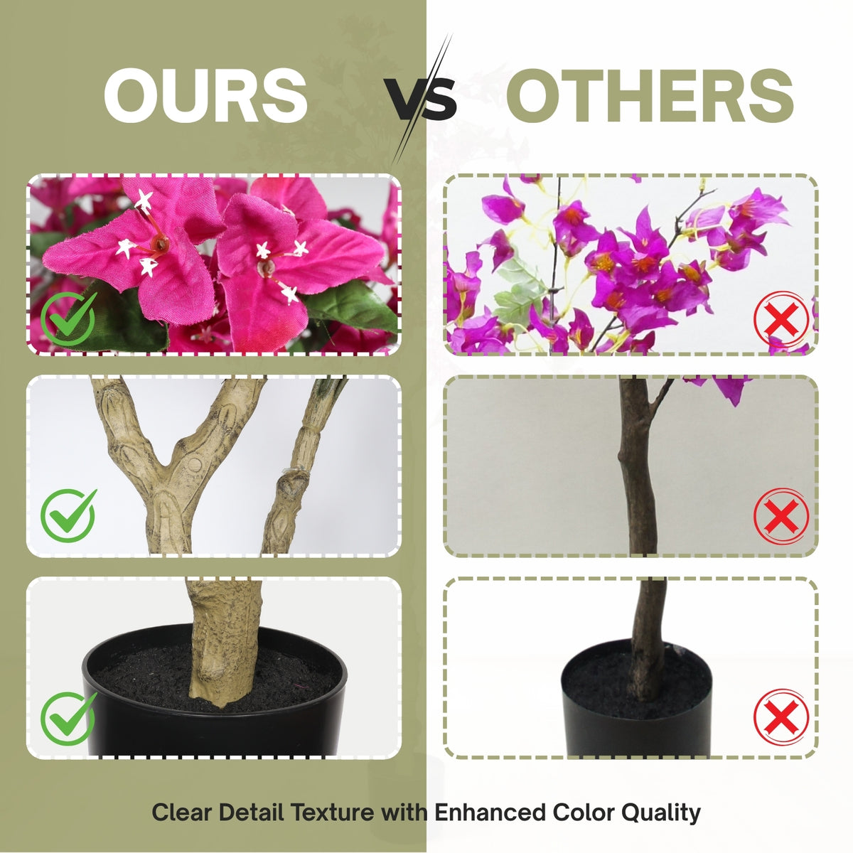 6ft Artificial Bougainvillea Tree with Black Pot, Dark Pink Flowers