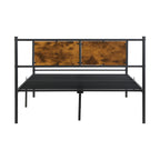 Queen Size Metal Bed Frame with Wood Panel Decoration