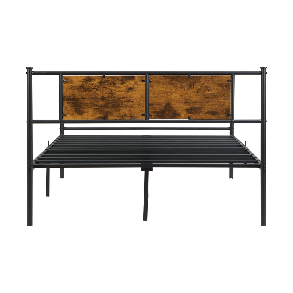 King Size Metal Bedframe With Wood Panel Decoration