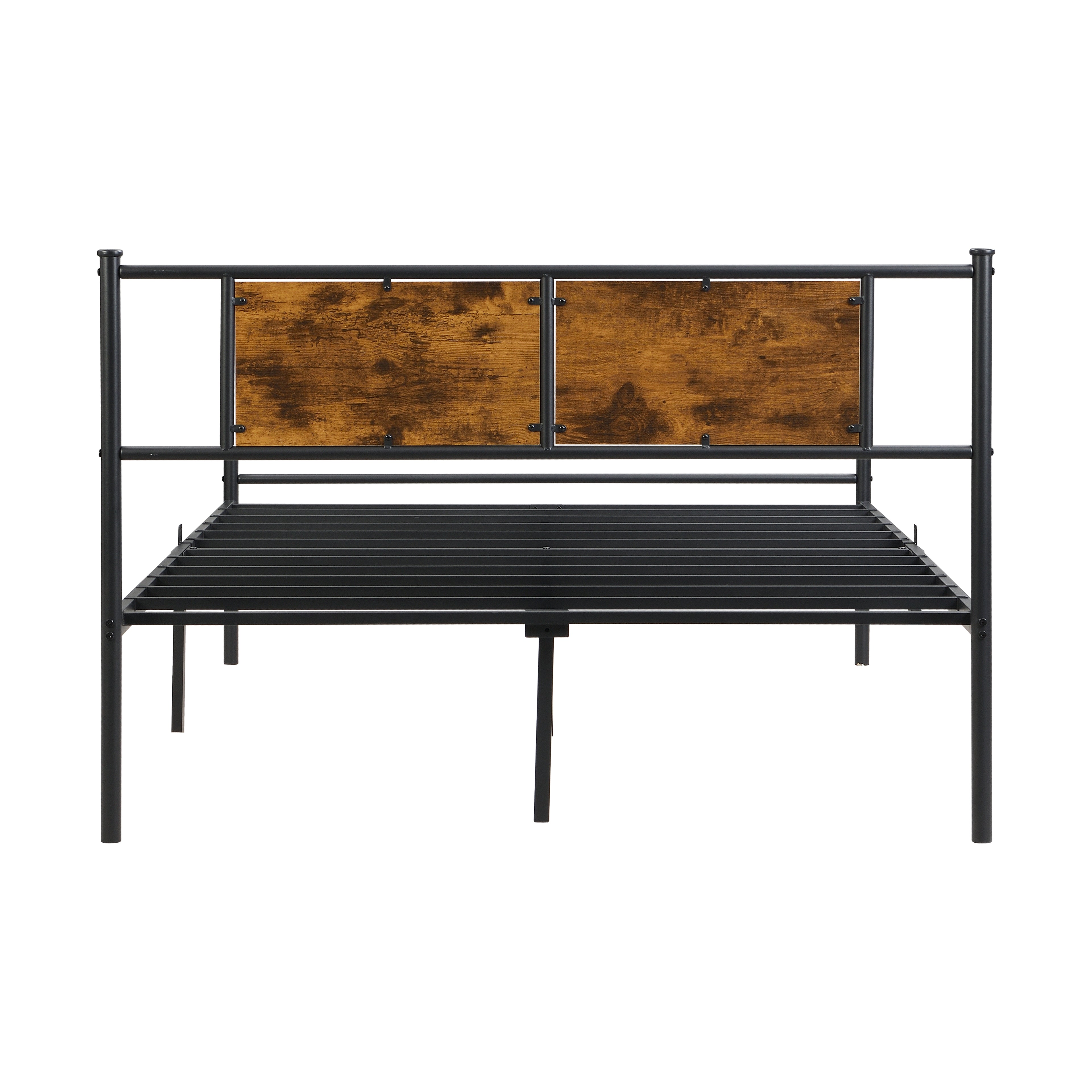 King Size Metal Bedframe With Wood Panel Decoration