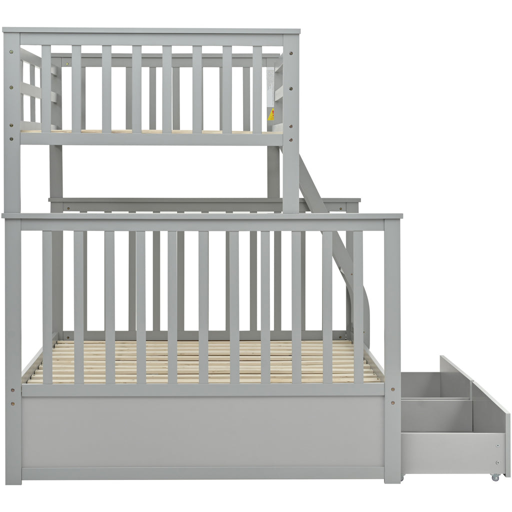 Twin Over Full Bunk Bed with Storage Drawers – Gray