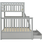 Twin Over Full Bunk Bed with Storage Drawers – Gray
