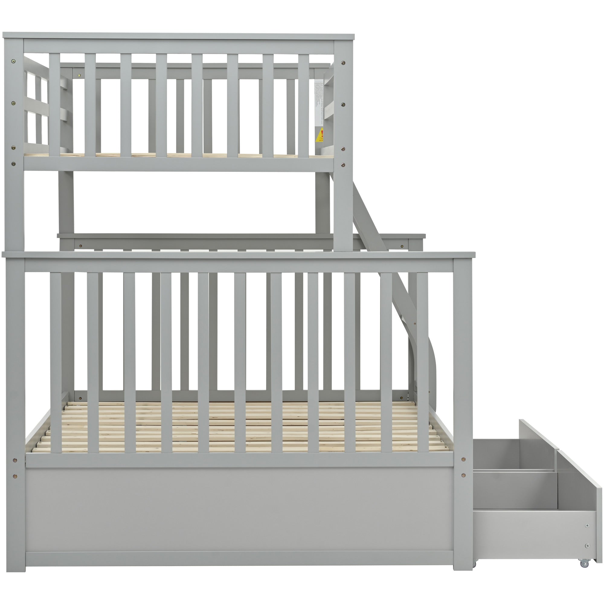 Twin Over Full Bunk Bed with Storage Drawers – Gray