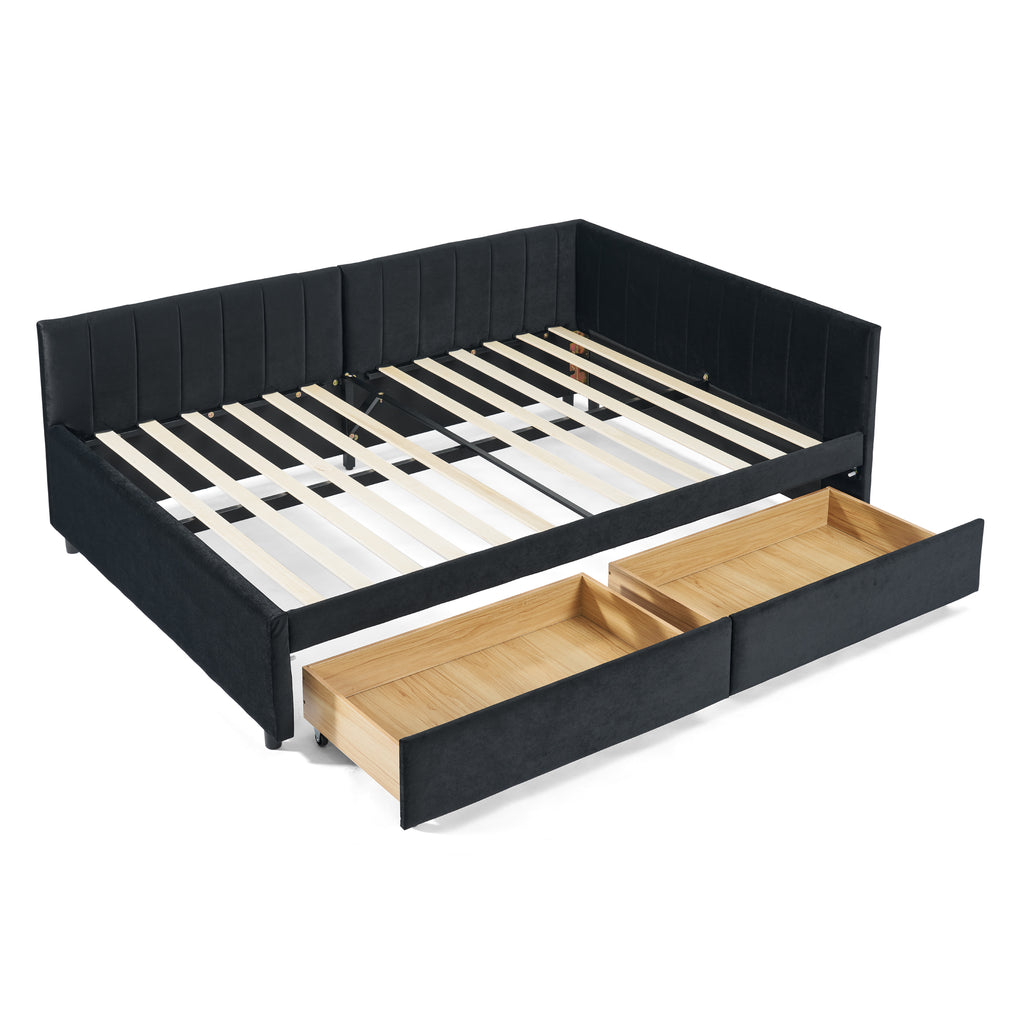 Full Size Upholstered Tufted Bed Frame with Two Drawers