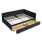 Full Size Upholstered Tufted Bed Frame with Two Drawers