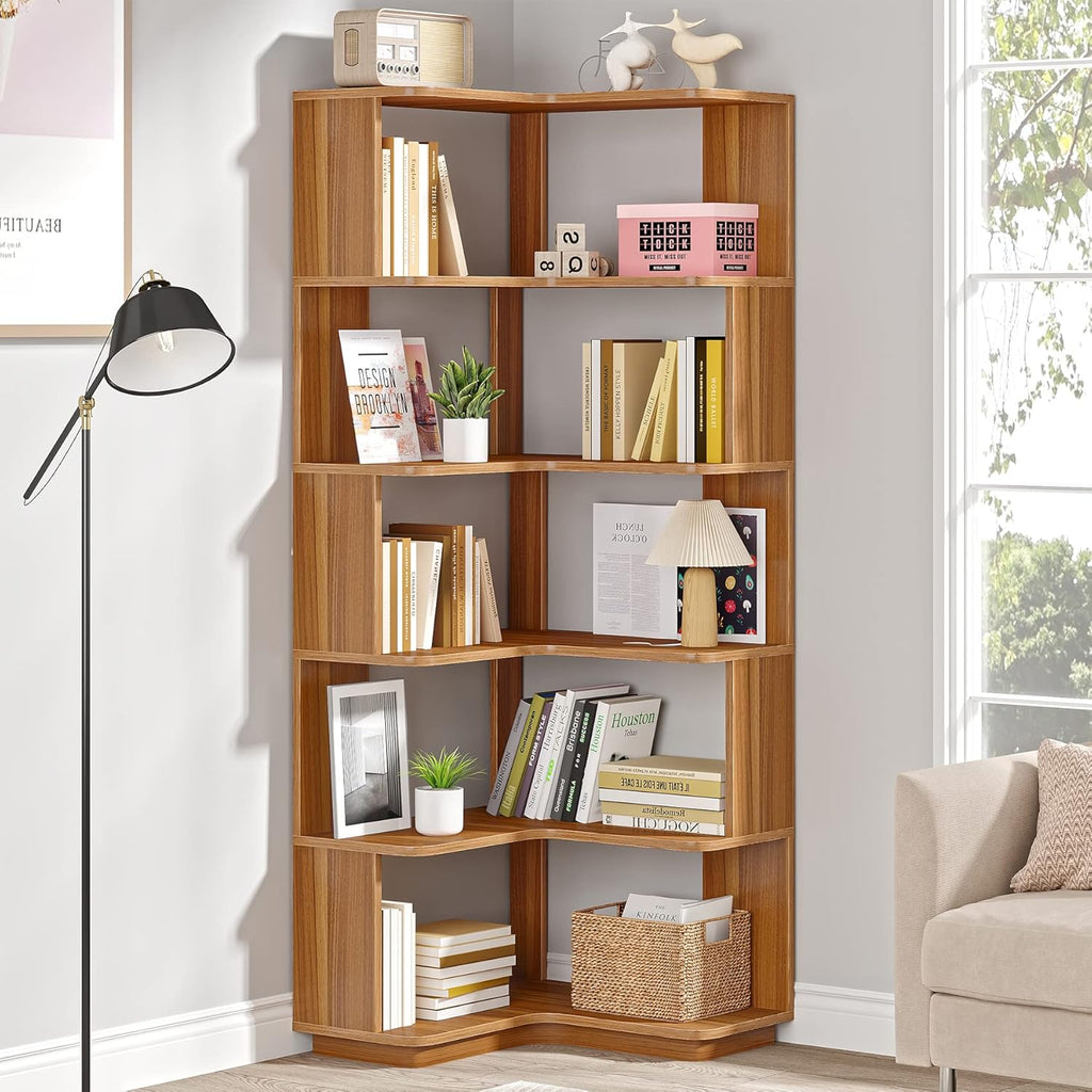64.96" Tall 6 Tier Corner Bookshelf