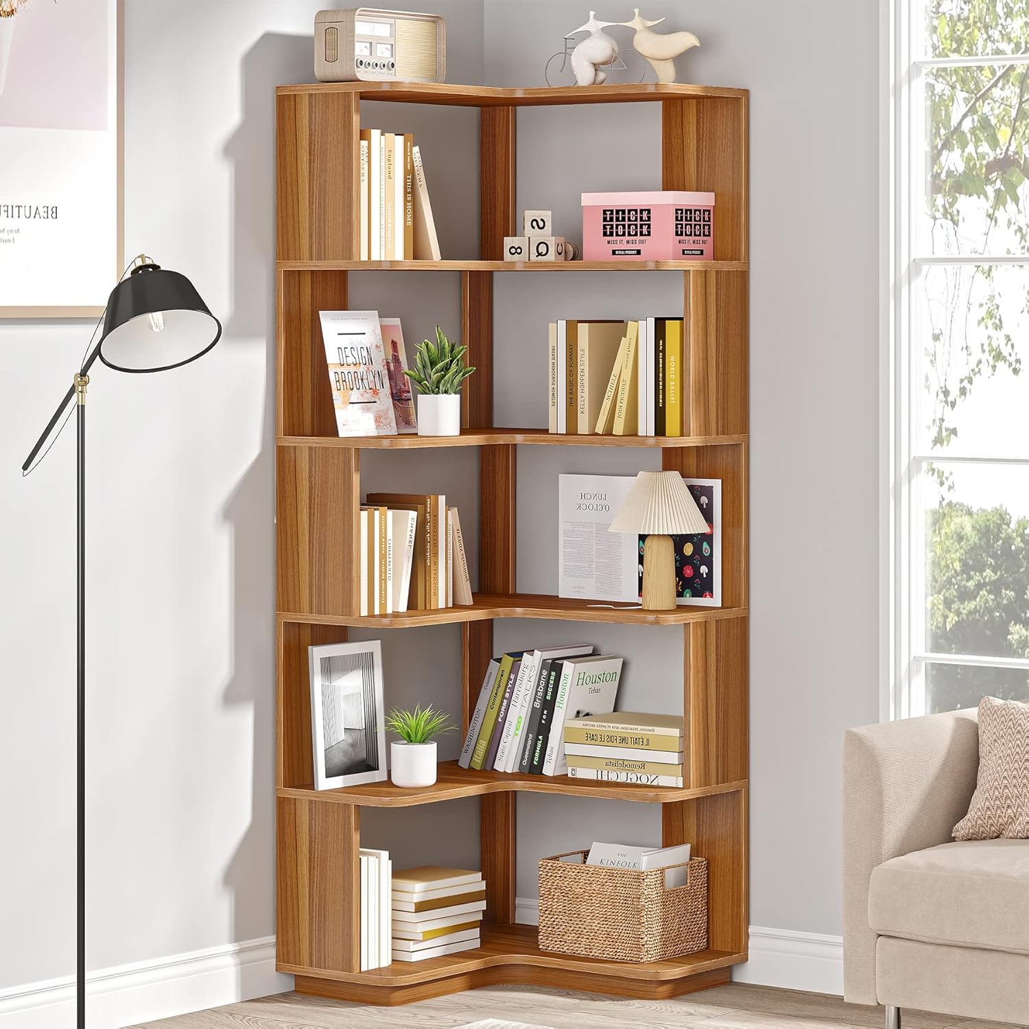 64.96" Tall 6 Tier Corner Bookshelf
