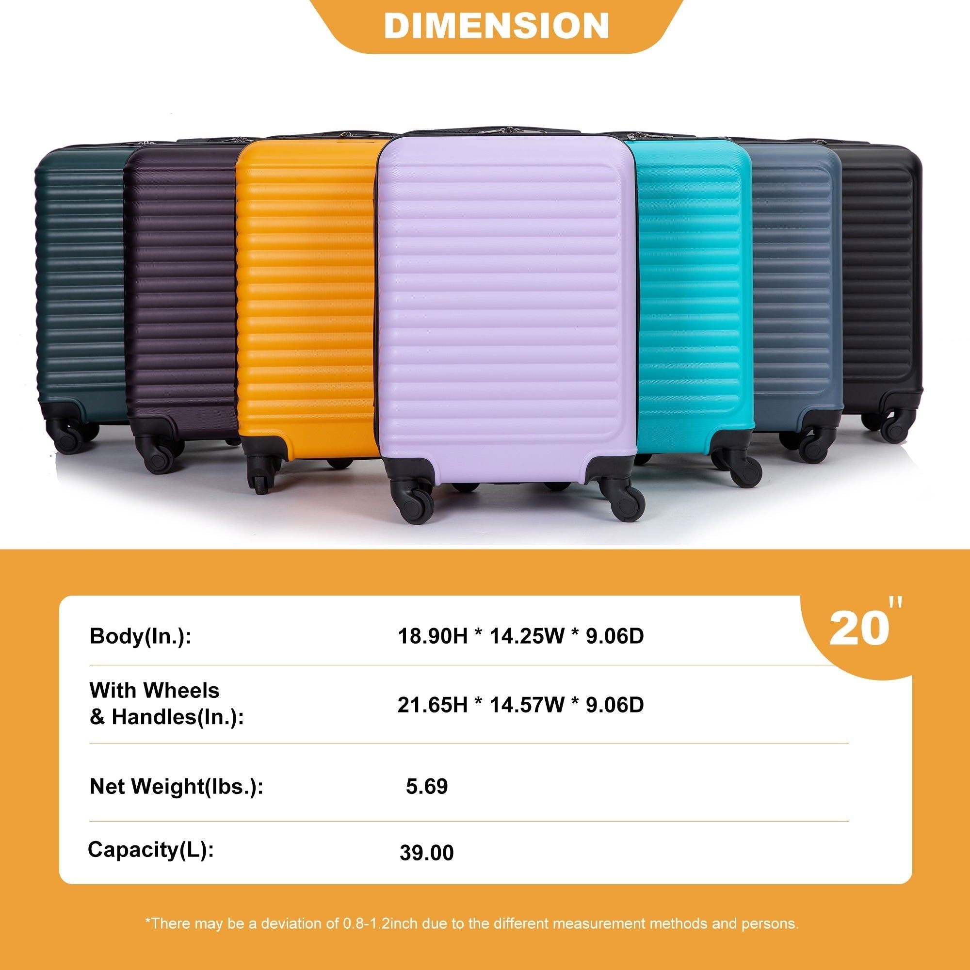 20" Carry-On Lightweight Hardside Luggage with Spinner Wheels
